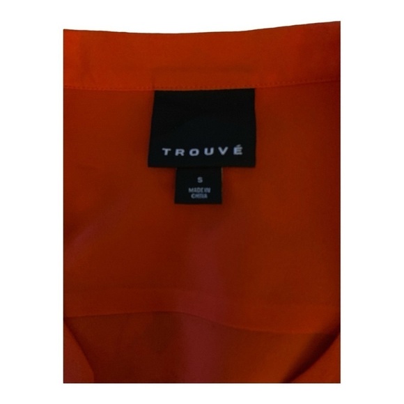 Trouve silk top, orange, hidden button down , long sleeves, V-Neck, one pocket. - Picture 4 of 7